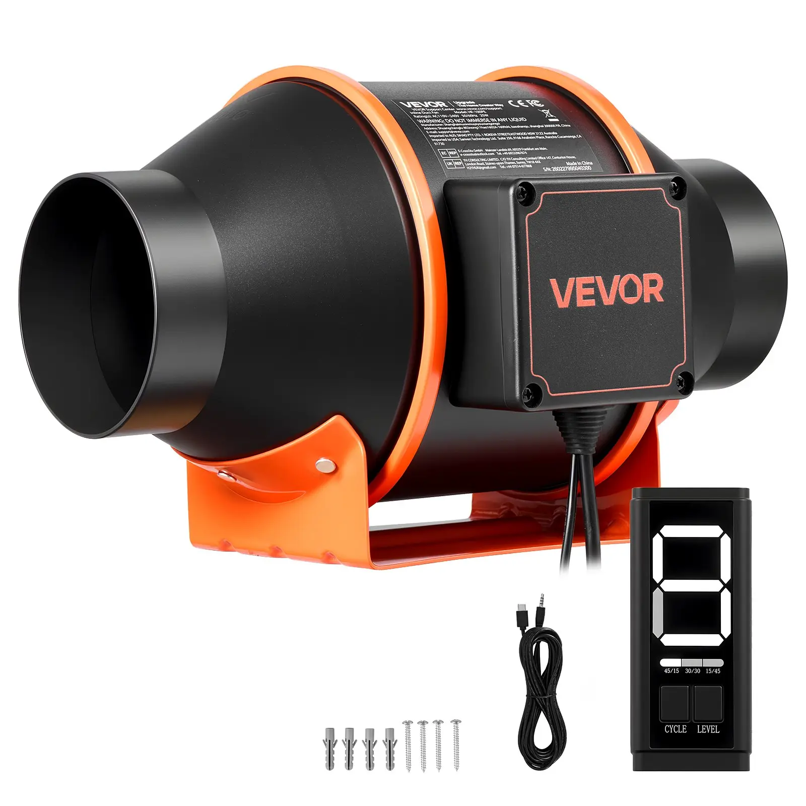 VEVOR Inline Duct Fan, 205 CFM 4 inch EC Motor Ventilation Fan with 3-Speed Circulation, 10-Speed PWM Controller, Timer-Controlled Operation, Cooling for Grow Tents, Indoor Gardening, Hydroponics