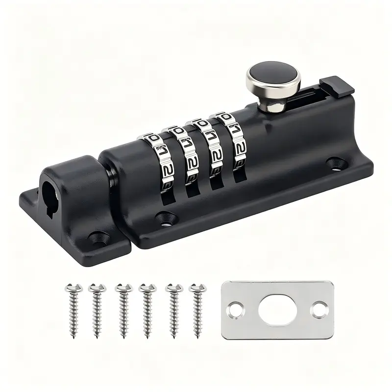 Combination Locking Bolt,4 Digit Slide Latch Lock 120 mm Black | Zinc Alloy Keyless Sliding Bolts Latch,Heavy Duty Lockable Padbolt for Gate,Shed,Garage
