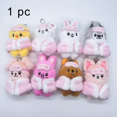 Cute Animal Plushie Soft Keychain Doll with Bead Chain, Pajama and Eye Mask Series, Sleep Doll Keychains, Eight Styles Available, Perfect Gift for Friends, Stuffed Animal Keychain Kawaii