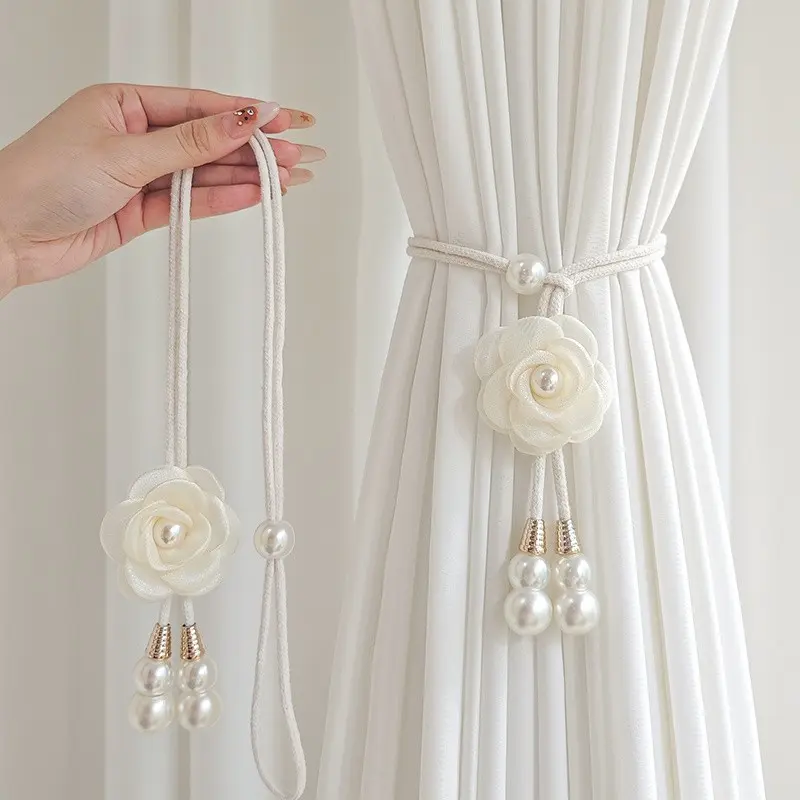 Realistic Rose Flower Curtain Tiebacks, Vintage Romantic Curtain Ropes, No-Drill Decorative Hanging Ropes, Bedroom & Living Room Decor, Decoration