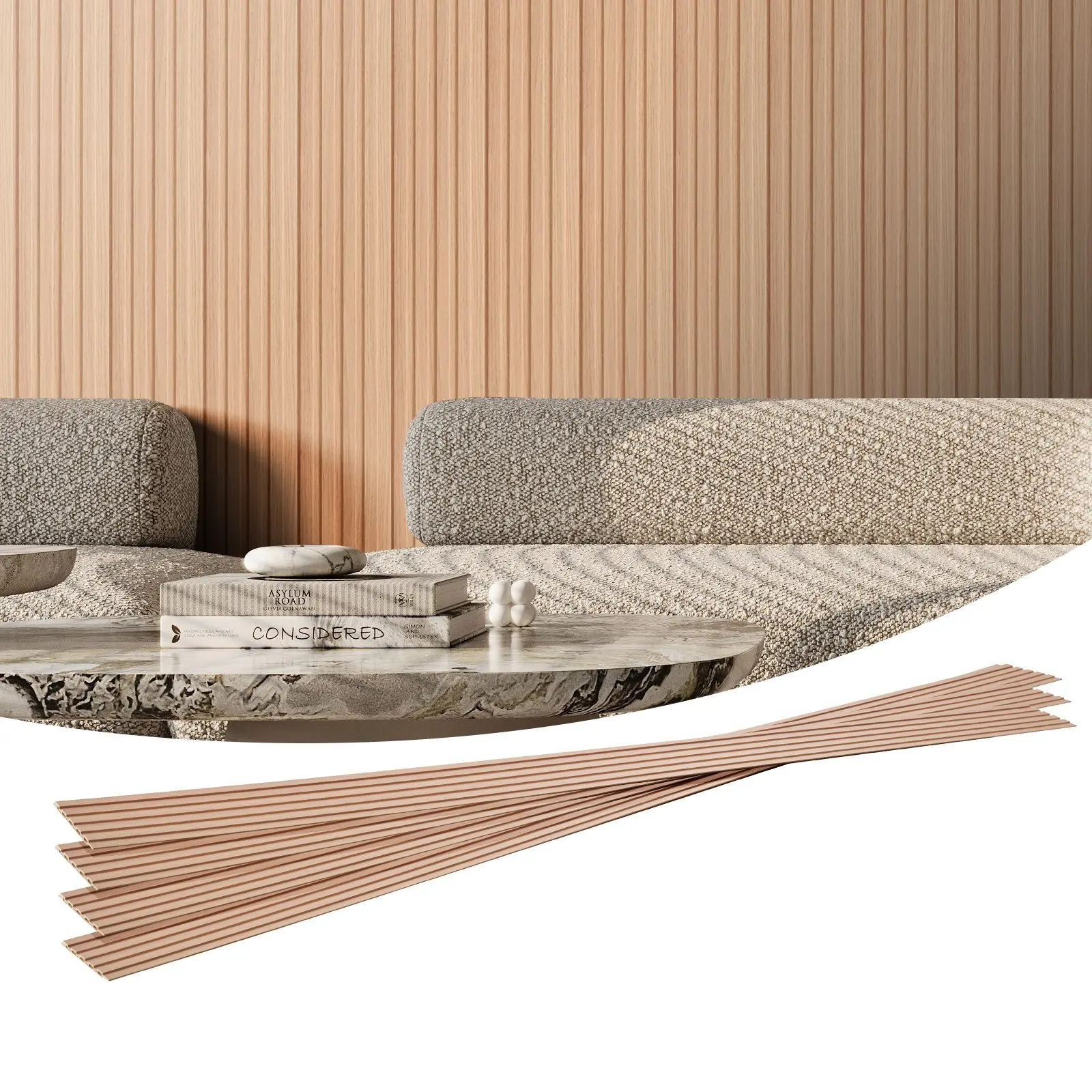 VEVOR WPC Wood Slat Acoustic Panels for Dog & Cat Furniture Houses, 8pcs 96x6in Rectangular Fireproof Waterproof WPC Slats for Indoor Living Room Modern Homes