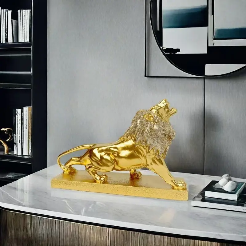 Modern Luxury Lion Statue Resin Art Ornament, Realistic Lion Sculpture for Home Office Decor, Ideal Gift for Holidays and Moving in