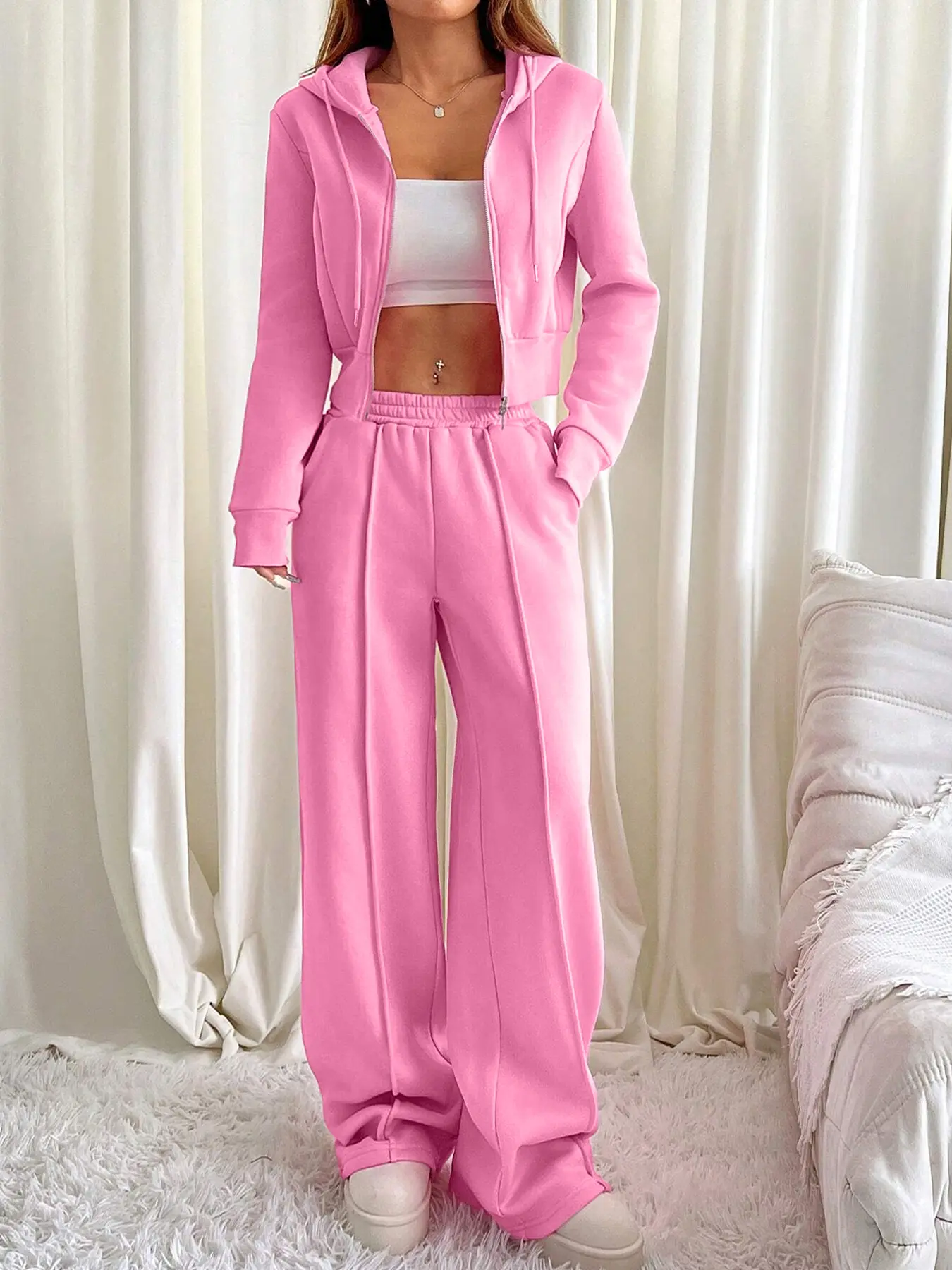 Women's Knit Hoodie & Pants Set, Fashionable Comfortable, Perfect for Everyday Relaxing Moments, Stylish Two-Piece Clothing for Casual Wear