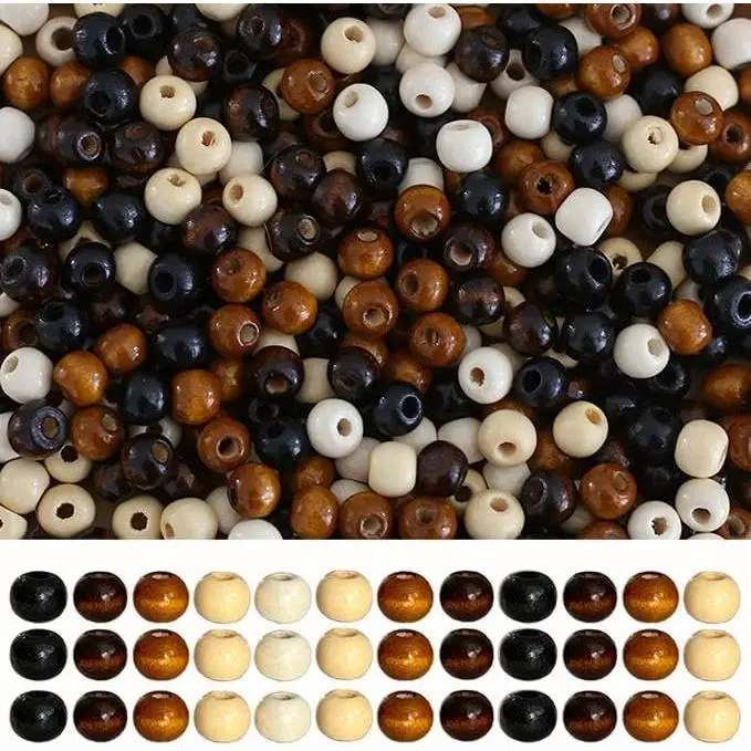1000 count  Colors Wooden Beads  Round  Brown Wooden Beads Large Hole  Hair Bead for Macrame Rosary Bracelet  Craft Making (7 * 8mm)