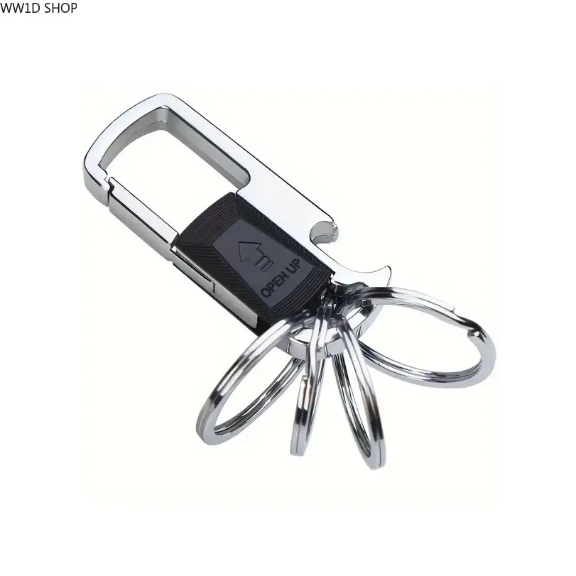 Modern Metal Keychain for Car Keys, Multifunction Everyday Carry Accessory with a Built-in Bottle Opener and Detachable Rings, Edc Gear, Mini Multi-Tool Keychains, One-Size