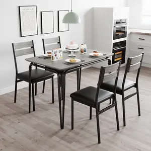 Farmhouse Dinette Set – 5-Piece Kitchen Table and Chairs for 4, Wood Tabletop with PU Upholstered Seats, Compact Dining Set for Small Spaces, Apartment, Kitchen, Living Room