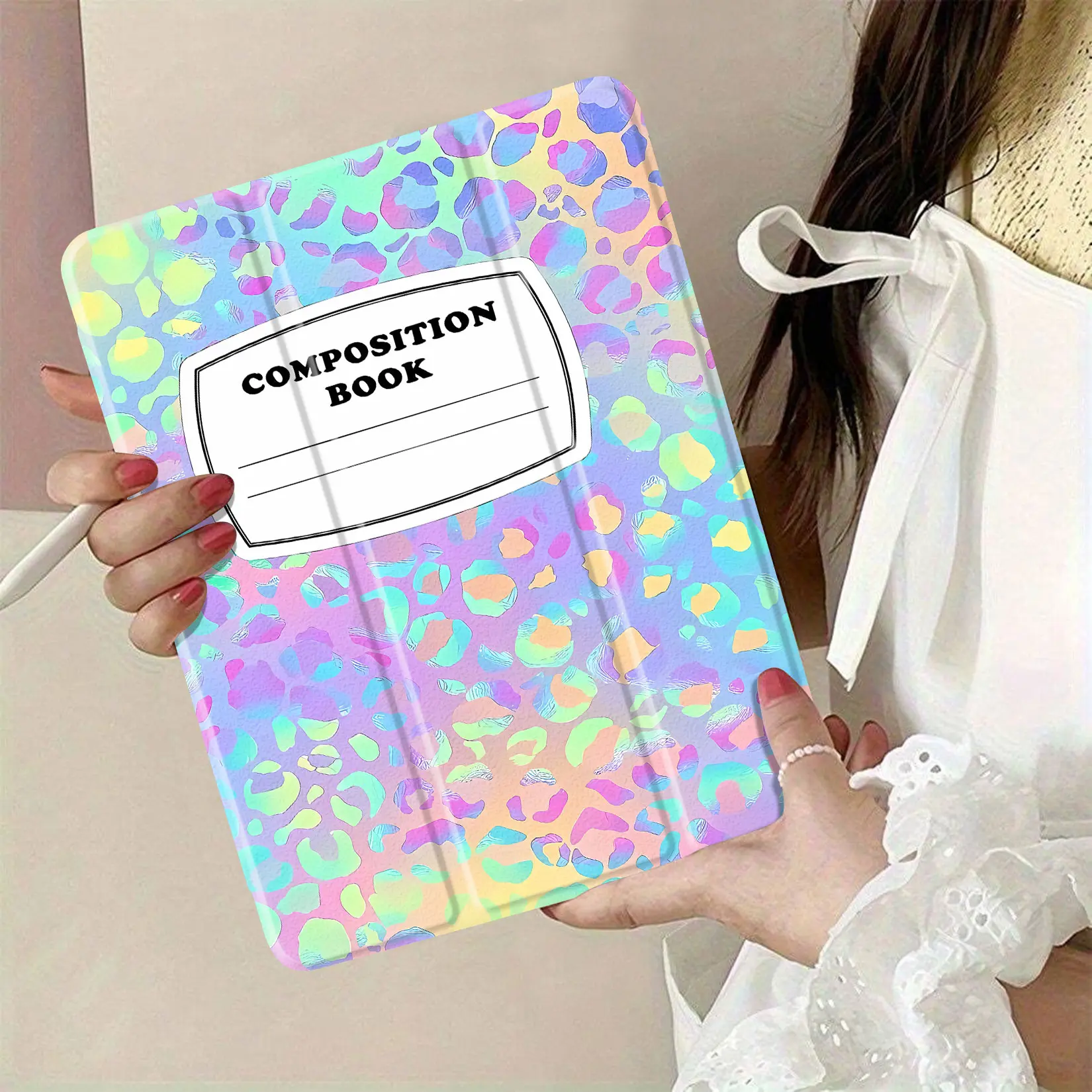 Composition Book with Colorful Holographic Leopard Print Cover, Compact Portable Single Book for School Use, Note-Taking, Journaling