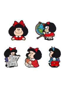 5pcs Mafalda Anime Character Brooches, Cute Enamel Pins, Metal Badge Accessories, Backpack Jewelry, Gift for Fashion Lovers
