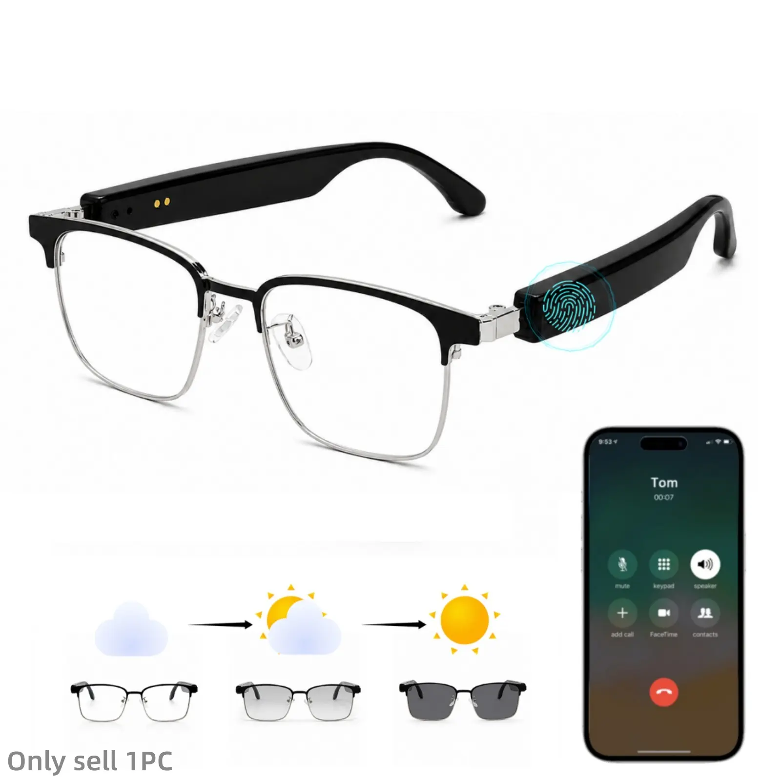 Photochromic Smart Audio Glasses, Bluetooth Open-Ear Sunglasses with Music Playback, Hands-Free Calling and UV Protection for Cycling Running Travel