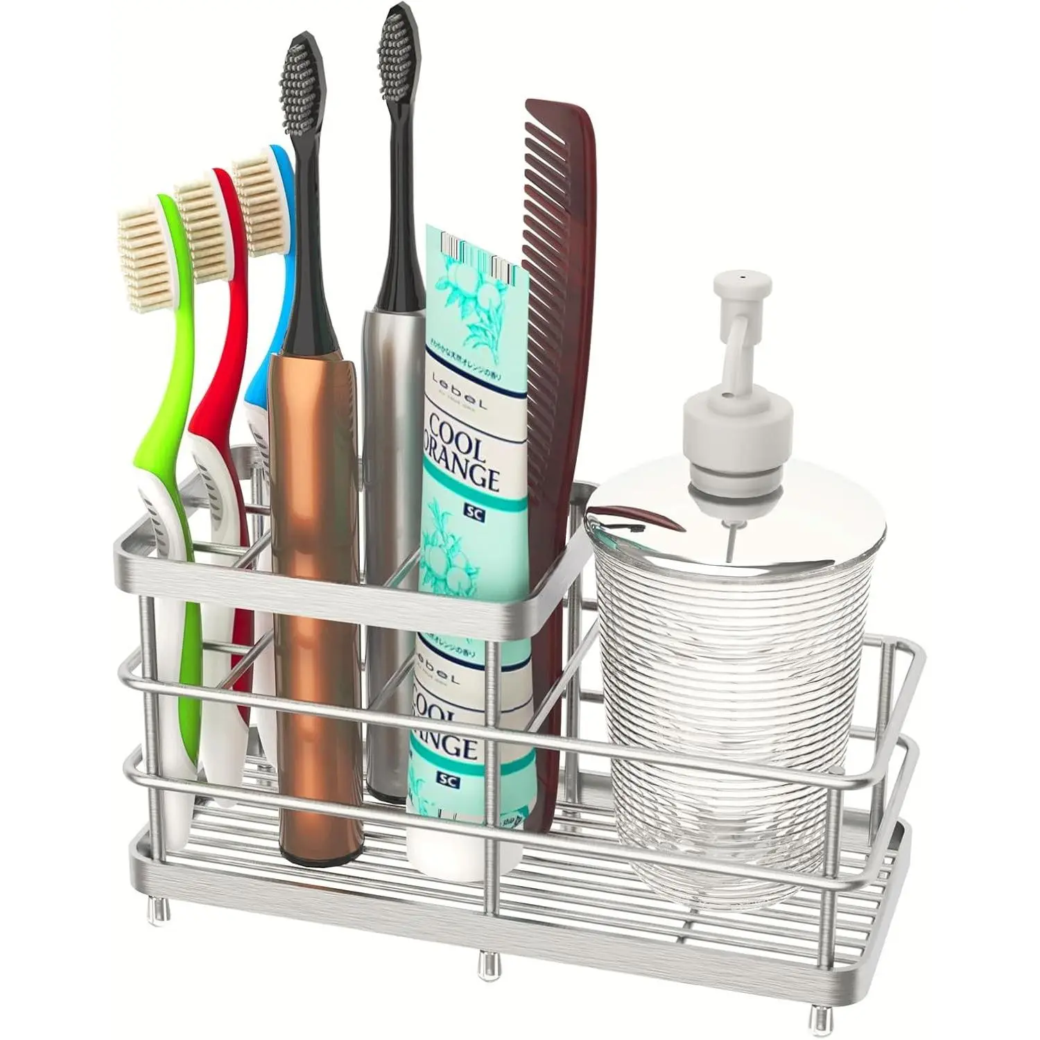 Toothbrush Holders, Bathroom Toothbrush Organizer 6 Slots Rustproof Metal Toothbrush and Toothpaste Holder, Silver, L
