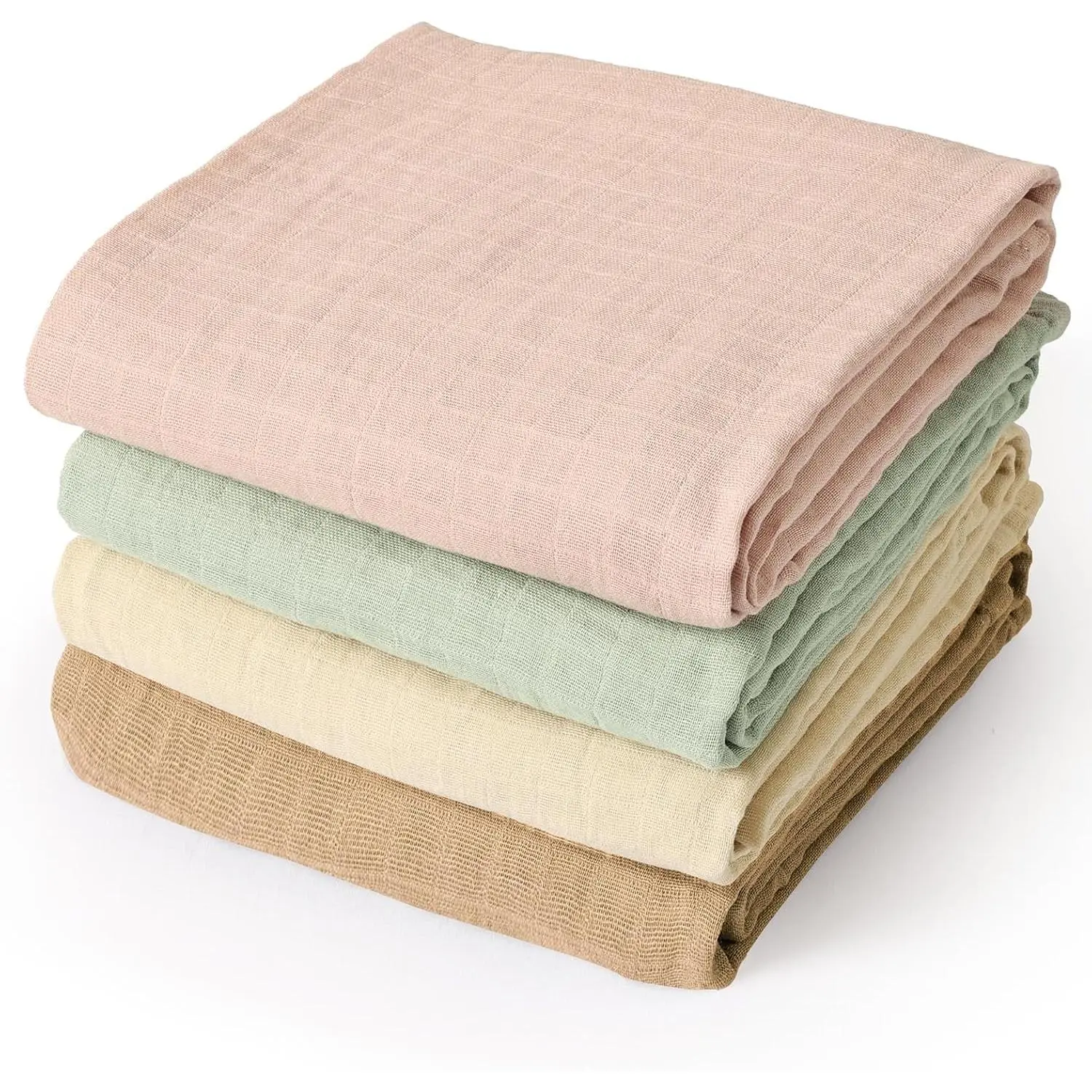 4 Pack Baby Muslin Swaddle Blankets 47" x 47", 100% Cotton Swaddle Wrap  Boys Girls, Ultra Soft Breathable Receiving Blanket  Newborns, Rose Smoke & Sage Green & White Cap & Sepia