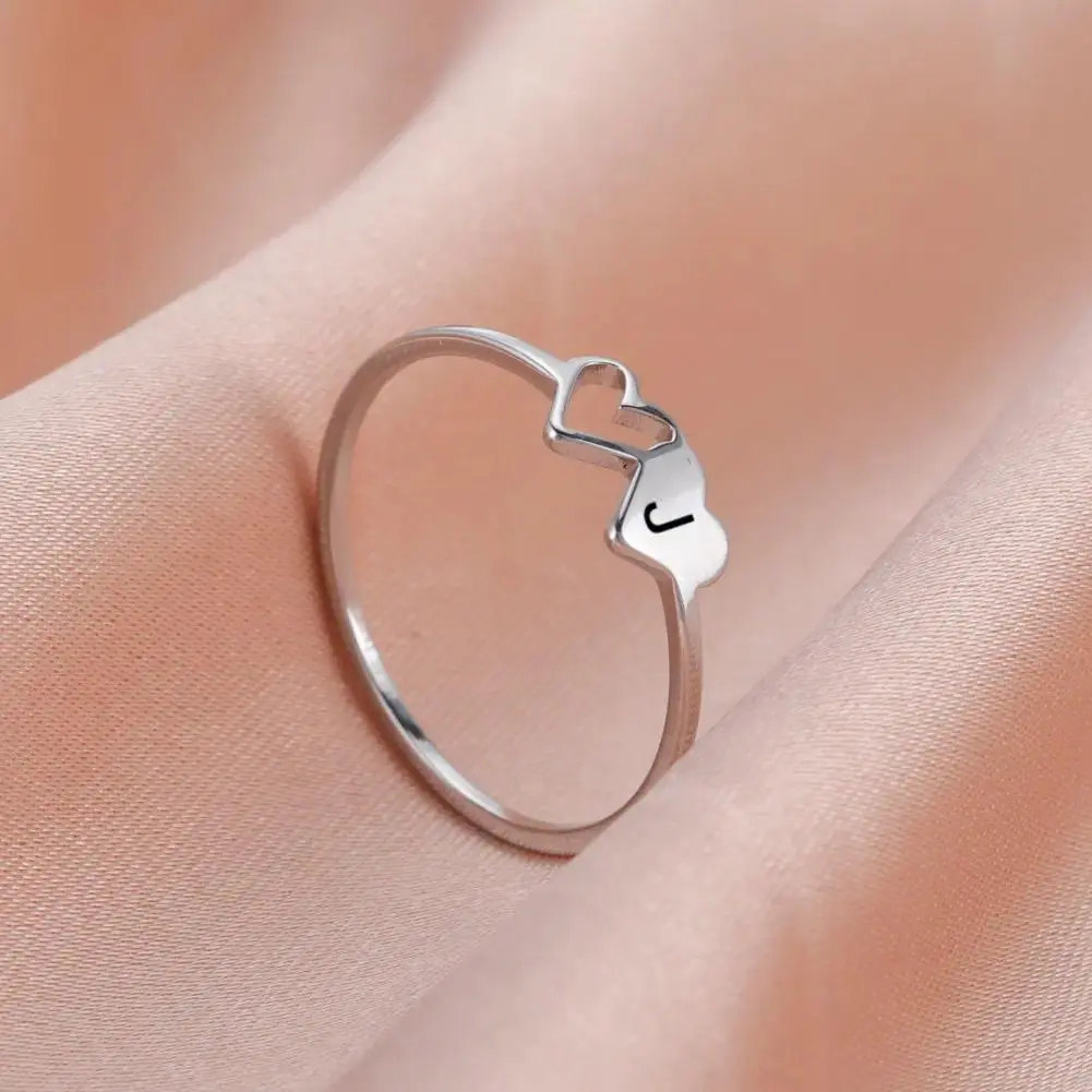Unisex Adjustable Small Customized 26-Letter Alloy Double Heart Open Charm Ring, Stainless Steel Luggage & Bag Accessory Gift for Her (O,V,Q,D,W) - Sports & Outdoor Accessory