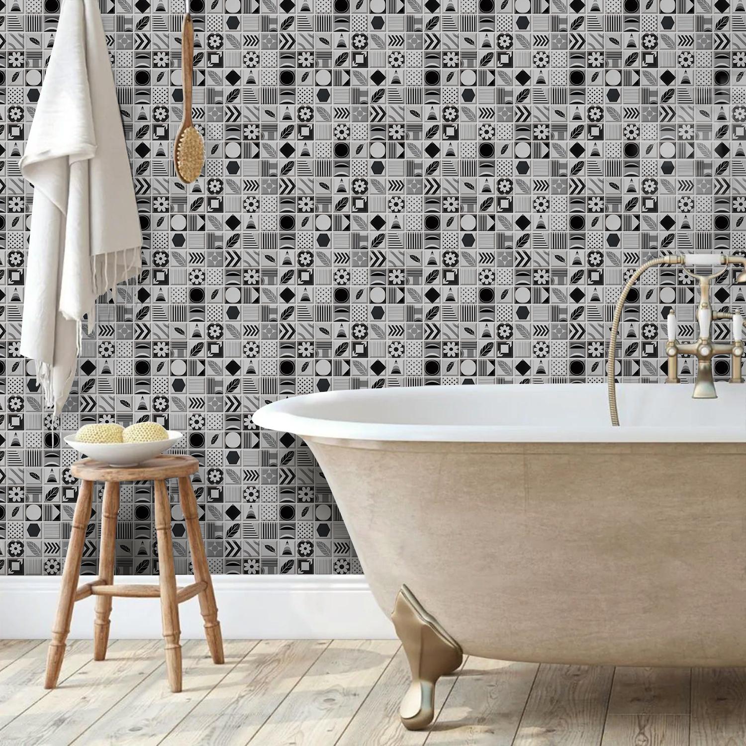 Geometric Pattern Tile Backsplash, Self-adhesive Removable Tile Backsplash, Waterproof & Oil-resistant Wall Decor for Kitchen & Bathroom