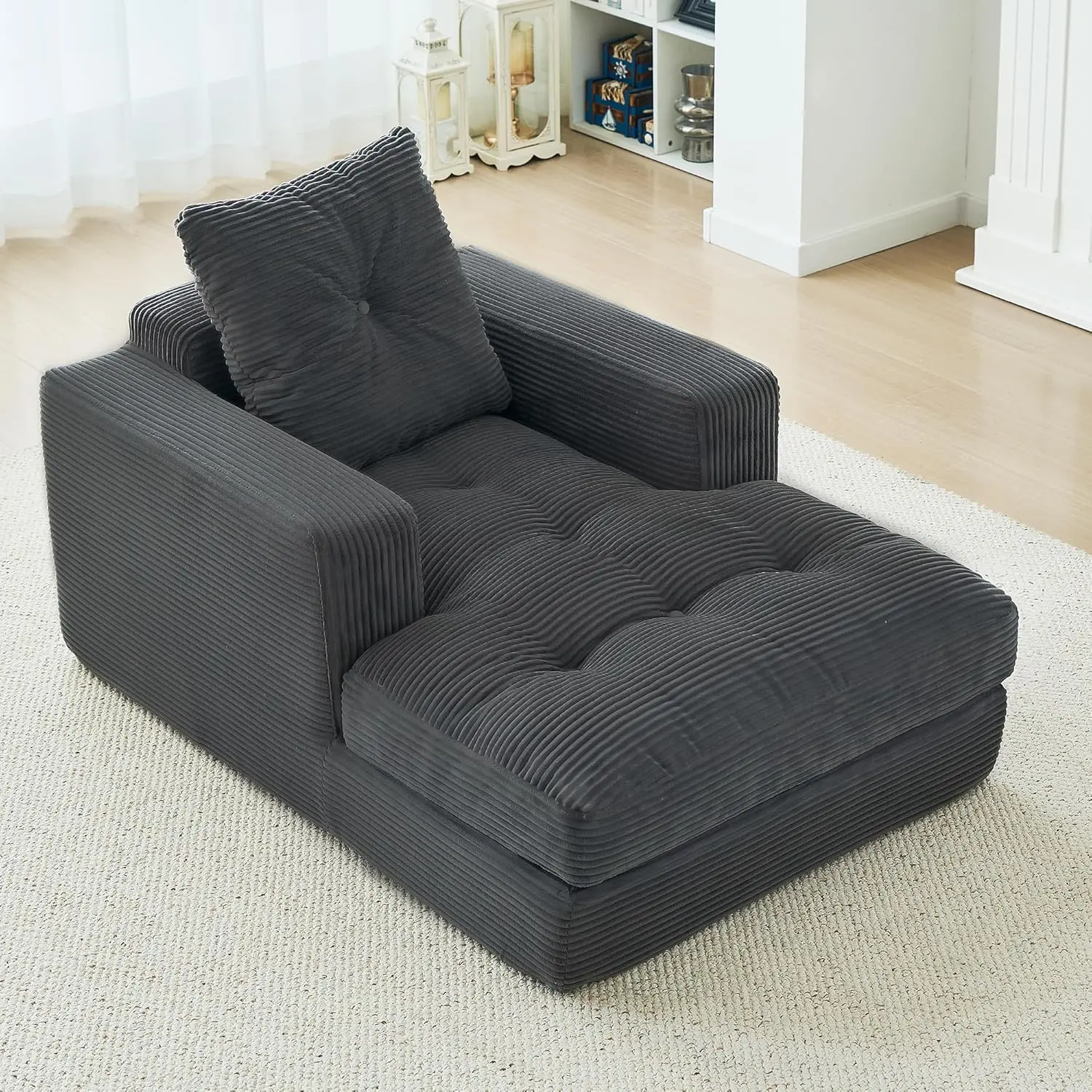 Chaise Lounge Chair Indoor No Assembly, Corduroy Sofa Bed with Deep Seat, Comfy Cloud Couch