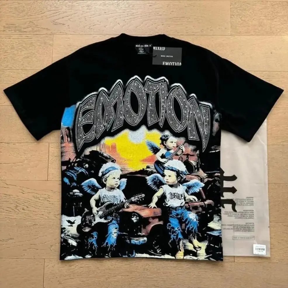 MIXED EMOTION Diamond Angel Graphic T-Shirt Men's Oversized Streetwear Tee Y2K Aesthetic Cotton Short Sleeve Crew Neck Summer Top
