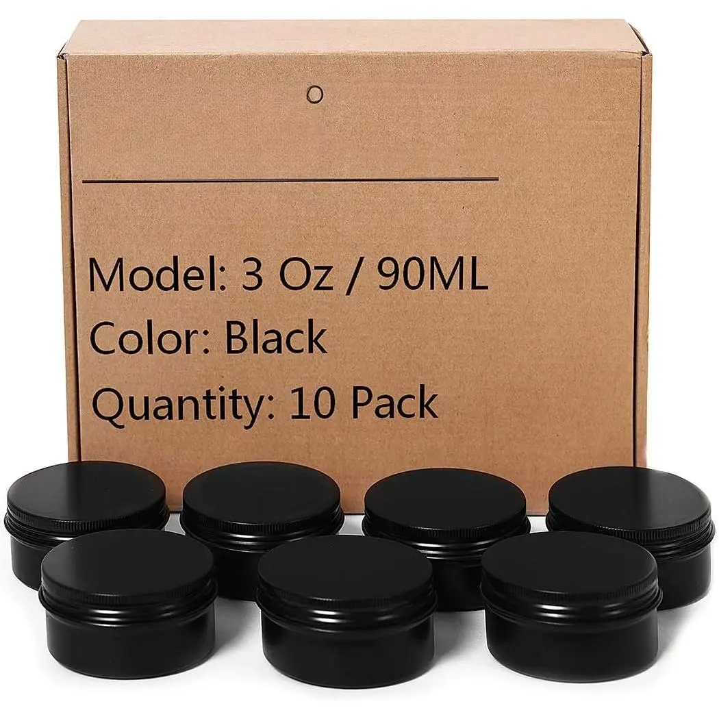 3oz 90g  Tins Round Metal Tins Container Screw Top Steel Tin Cans  Sample Containers  Cans Bulk  Storage Metal Steel Tin Jars Candle Travel Tins(Black,10 Pack)