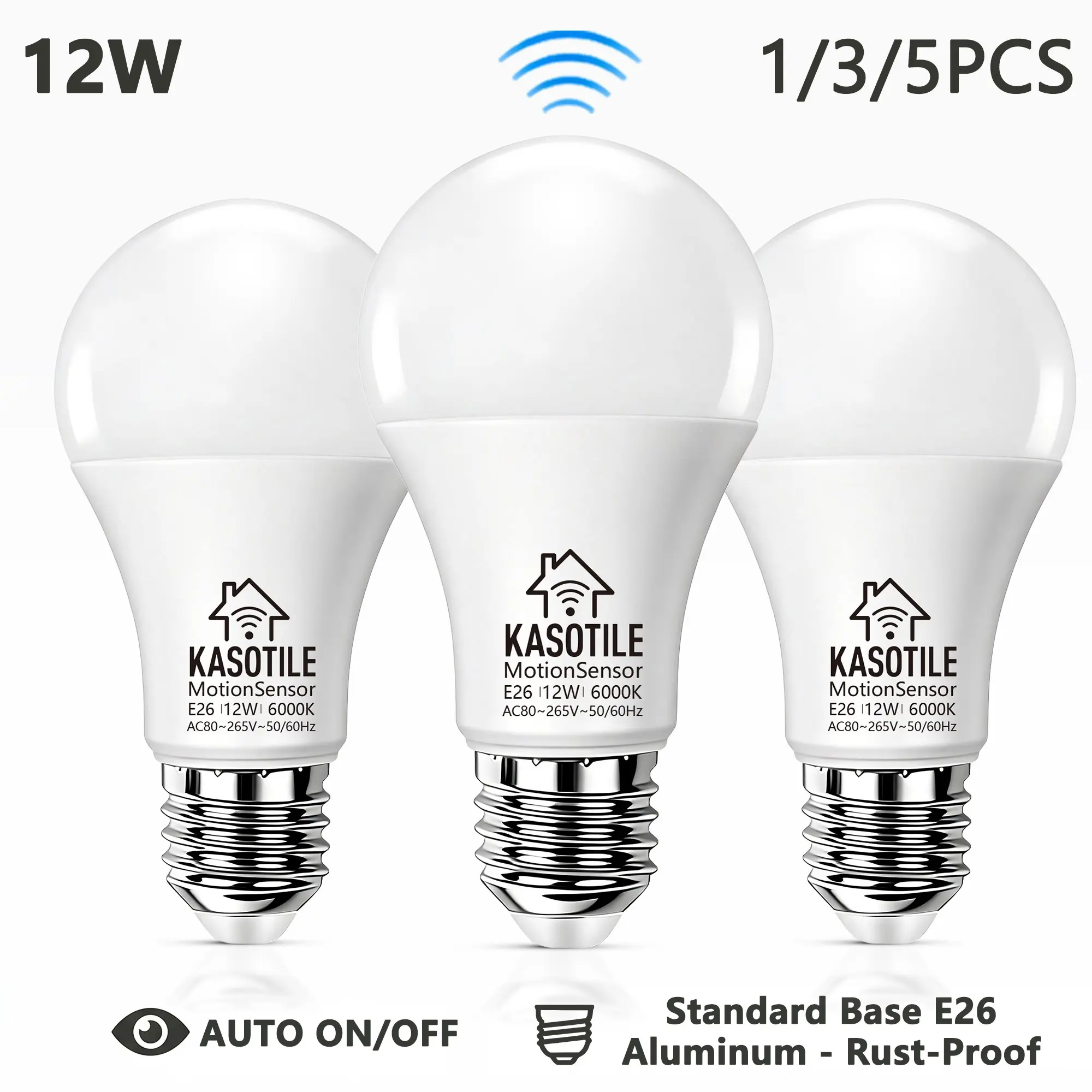 Kasotile Radar Motion Sensor LED Bulb 12w 3000k/6000k, E26/e27 Base, Auto On/off, Indoor/outdoor Lighting, Energy Efficient, Safe & Convenient