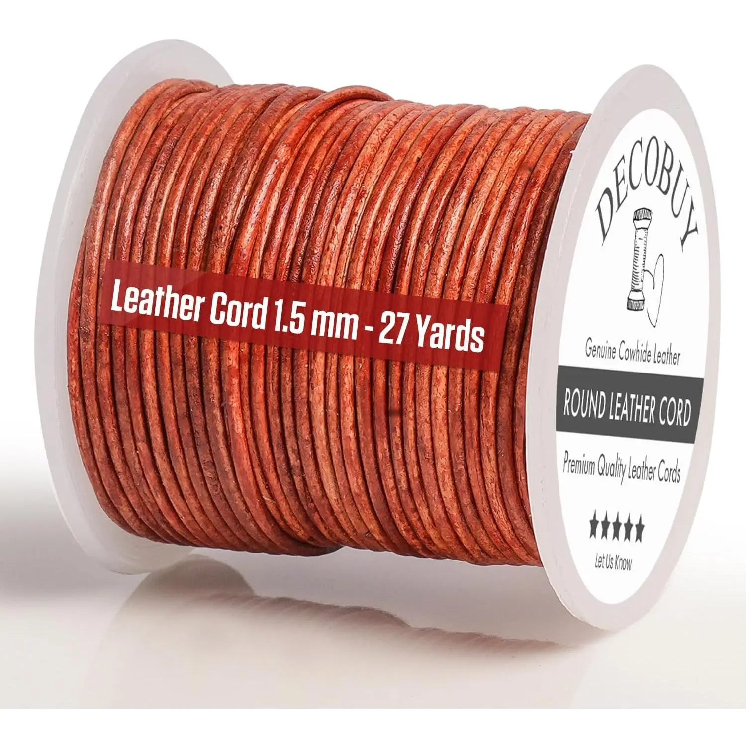Leather Cord for  Making, Round Cording 1.5 mm Rope, 27 Yards  for Crafts, Necklace String, Braiding - Distressed Red Brown