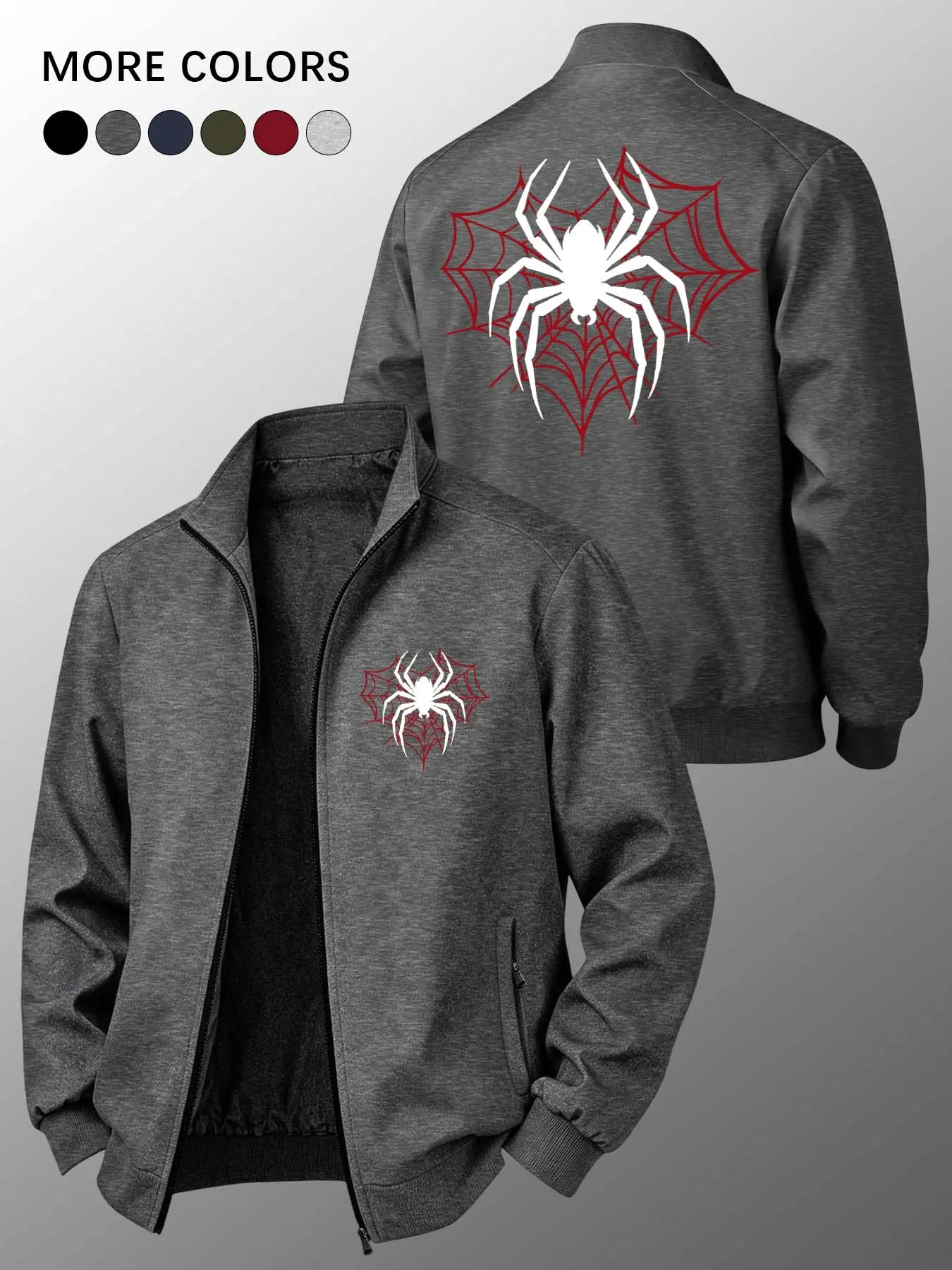 Men's Spring Fall Spider Web Pattern All Season Jacket, Casual Loose-Fit Zipper Pocket Design, Perfect Gift for Boyfriend or Father