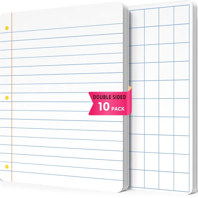 10 Pcs Reusable Whiteboard, Erasable Surface, Dual-Sided Grid and Line Paper, Portable Design, Ideal for Students, Teachers, Office Use, Erasable and Portable
