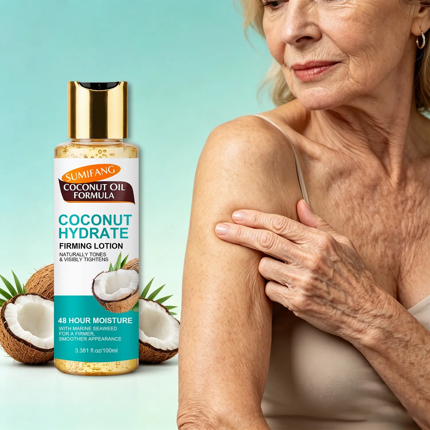 SUMIFANG Coconut Moisturizing, Hydrating & Firming Body Lotion (100ml), Daily Moisturizing Lotion, Coconut Oil + Marine Algae + Argan Oil, 48-Hour Deep Hydration, Lifts & Firms Skin, Ideal for Dry, Sagging, or Dull Skin, Suitable for All Skin Types