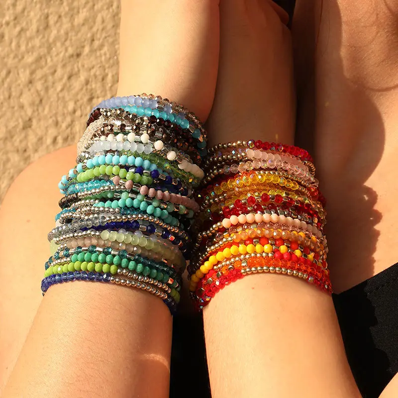 60 Pcs Bohemian Bracelet Set for Women, Stackable Stretchy Multi-layered Jewelry with a Colorful Mix of Beads and Sparkling Crystal Accents