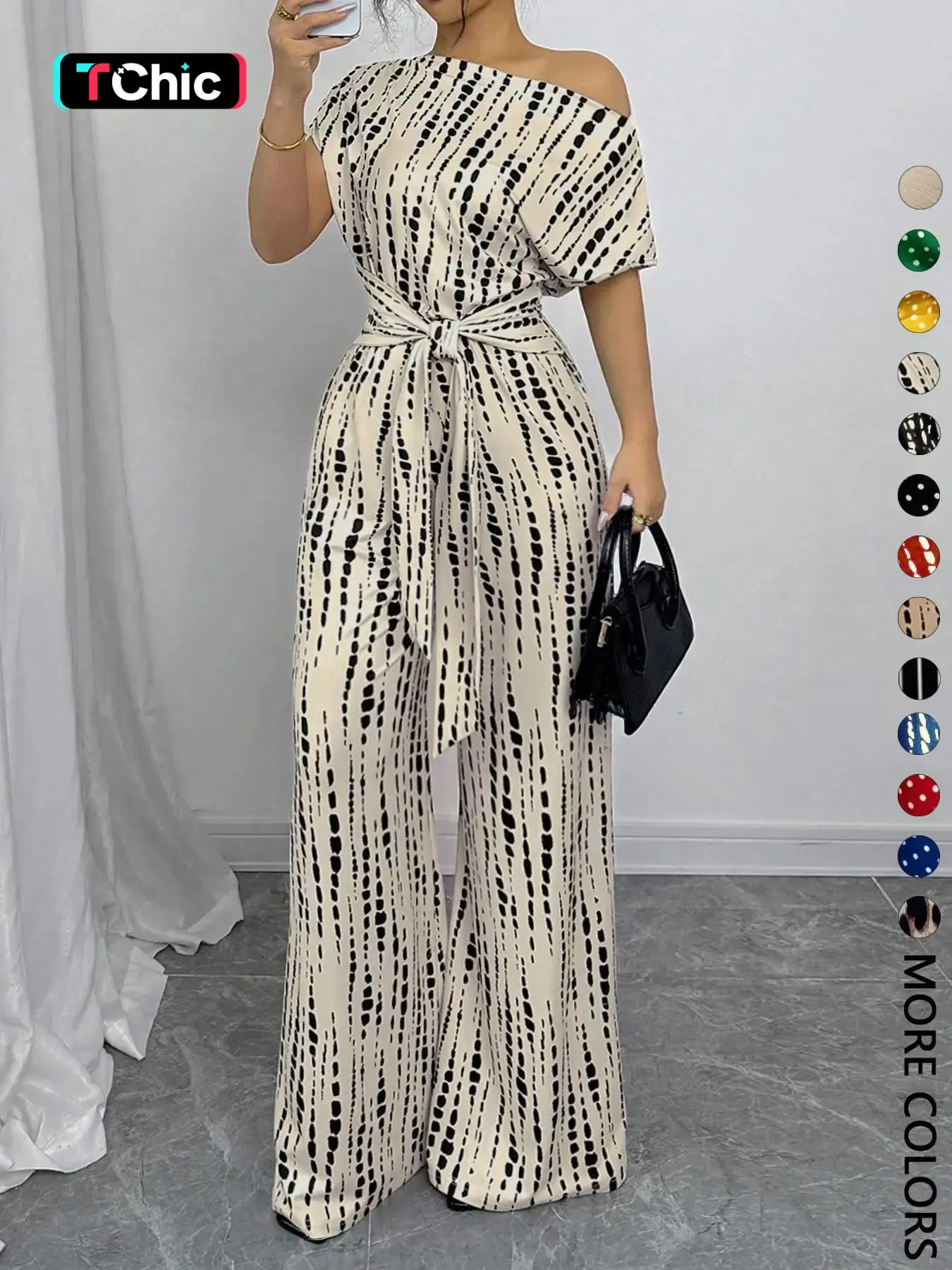 Women's All Over Print Leopard Tie Front Loose Oversized Jumpsuit, Casual Asymmetrical Neck Batwing Jumpsuit for Spring & Fall, Women's Clothes for Daily Wear