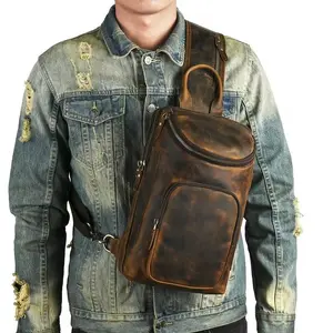 Men's Chest Bag By8033, Crazy Horse Leather Top Grain, Cowhide Material, Stylish and Durable, Perfect for Everyday Use