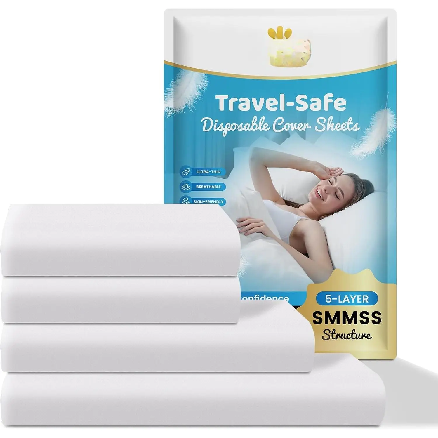 Travel-Safe Disposable Cover Sheets for Travel, Disposable Bed Sheet, Disposable Duvet/Comforter Cover, Disposable Pillowcases,  for Hotels & Trips ( Size)