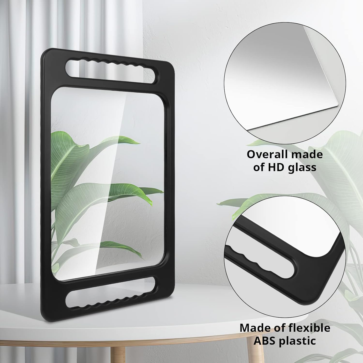 Drop-Proof Hand Mirror with Double Handle, Large Rectangular Hand held Mirror -(16"x10") Largehand Mirrors with Handle for Salons and Beauty Salons, Light Hair(Black)