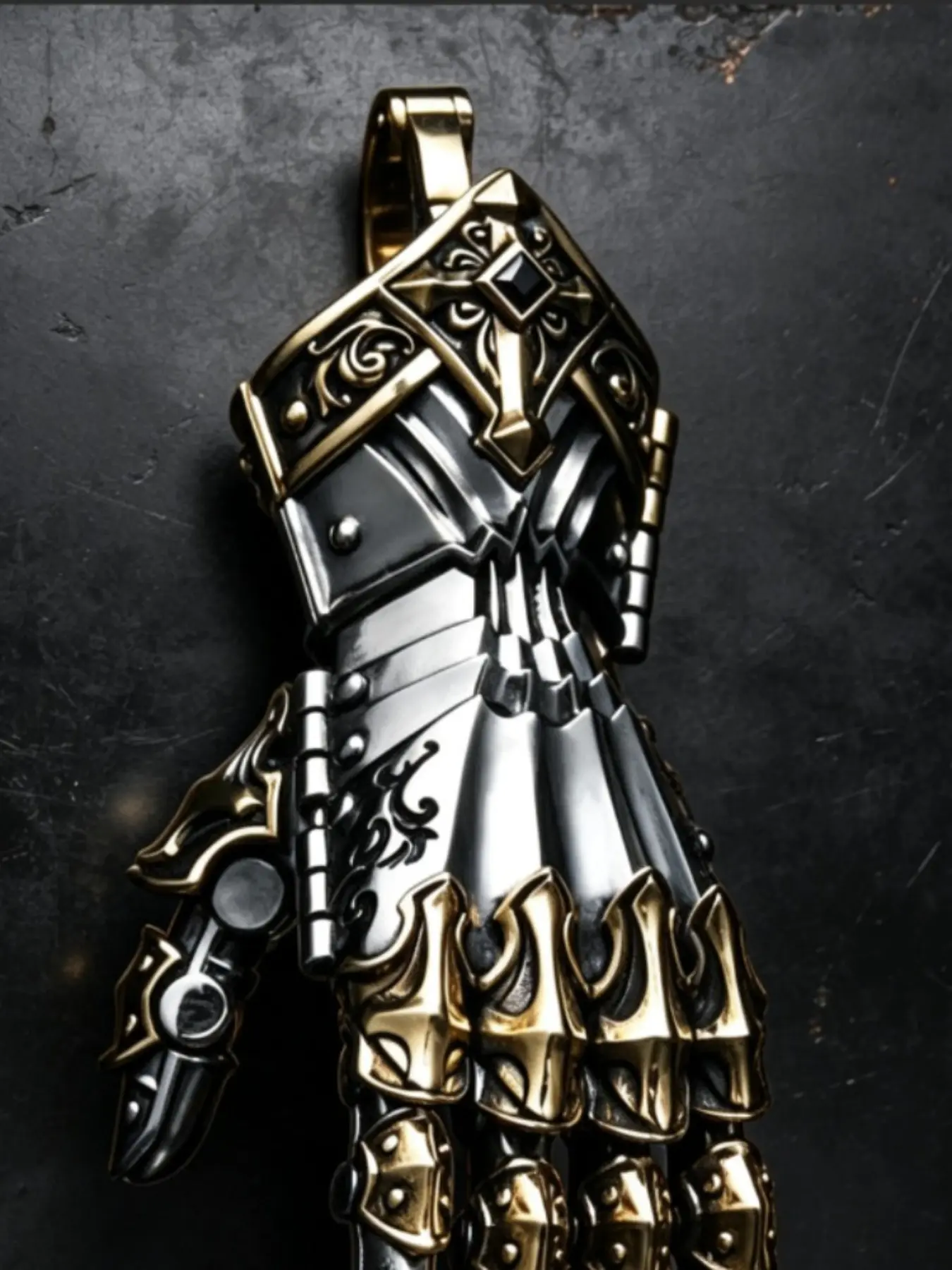 Two-Tone Skeleton Gauntlet God's Hand Pendant, Must-Have Biker Collectible, Unique Wearable Art Accessory, Jewelry Accessory, Perfect Boyfriend Gift
