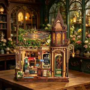 Adult Mini Home Kit 3D Wooden Puzzle, Vintage Dollhouse Bookstore, Micro House Shelf Insert Decor, Ideal Gift for Craft Enthusiasts