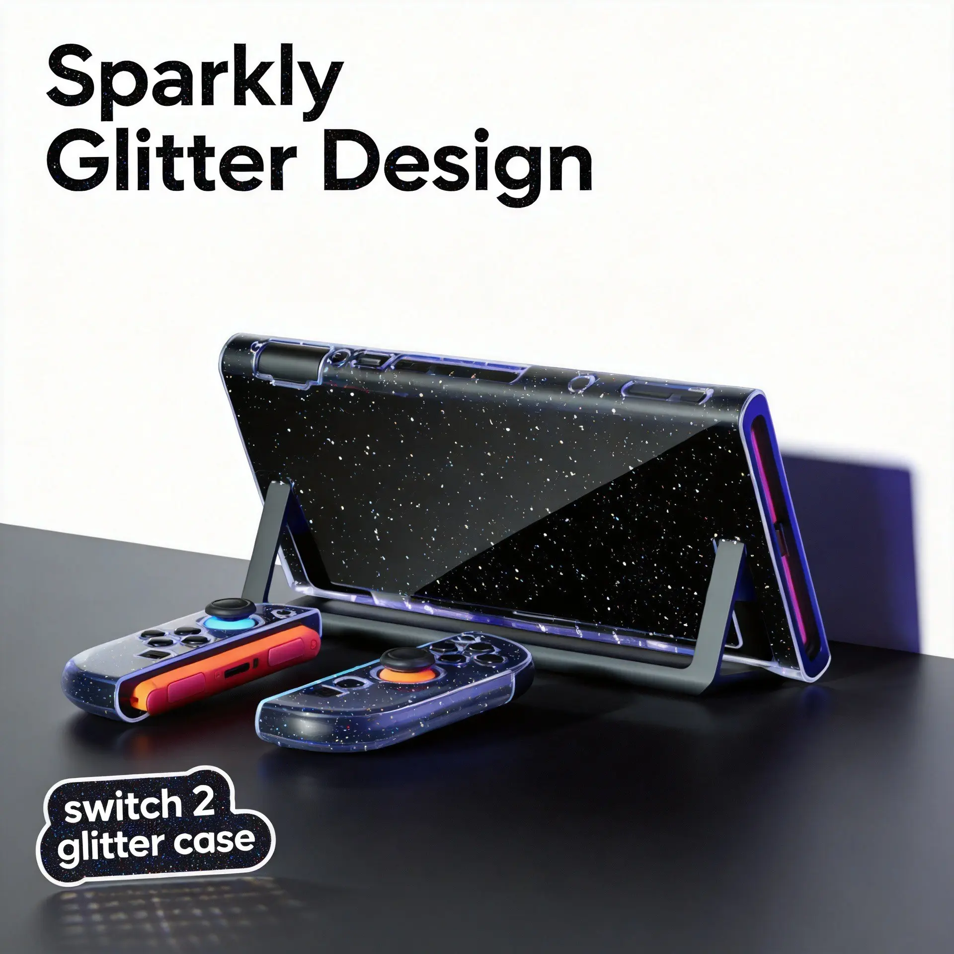 Nintendo Switch 2 Case, Glitter Transparent Split Design, Full Protection Hard Shell, Precise Cutouts, Detachable Controller Sleeve, Game Console Accessory