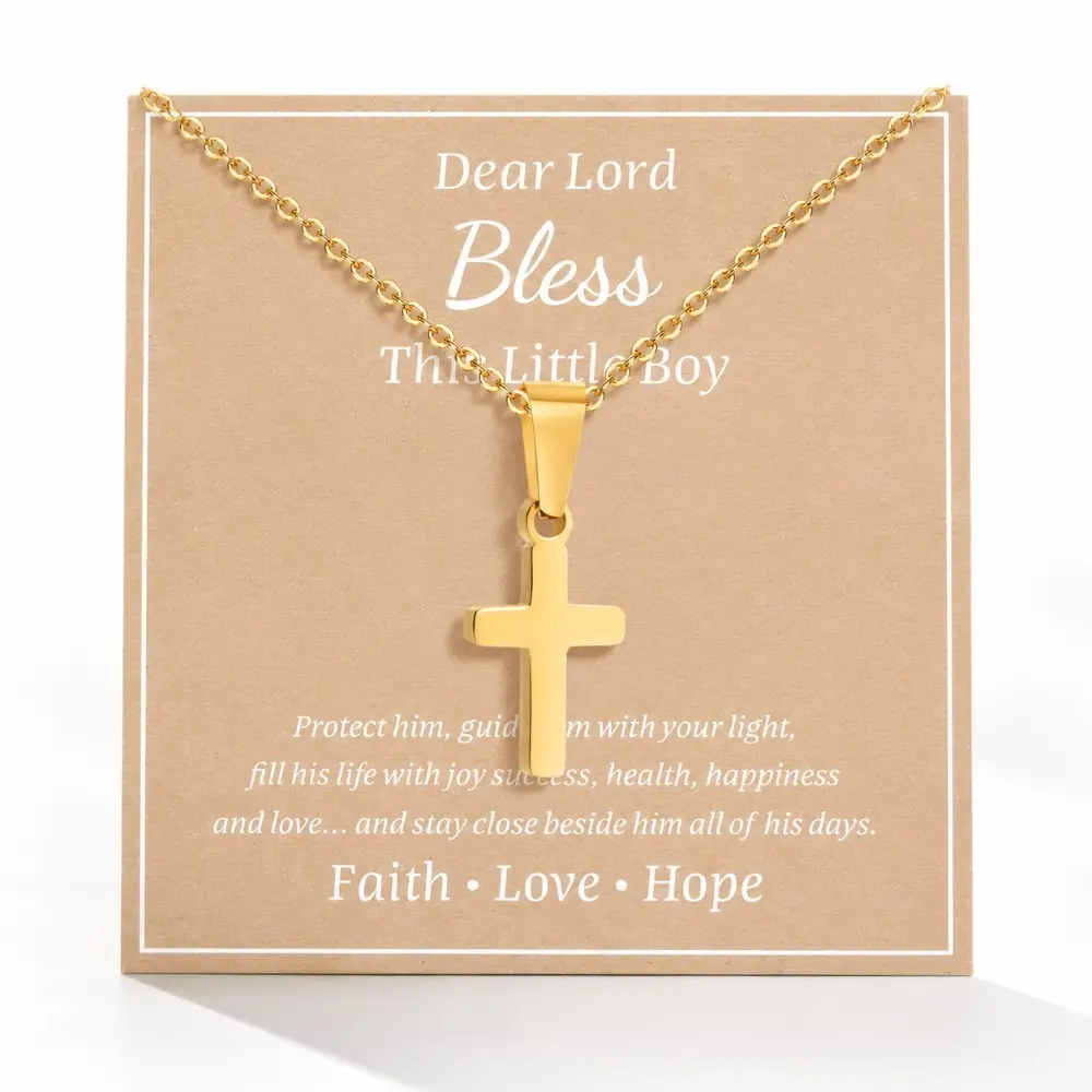 Kids' Minimalist Gold-Silver Cross Necklace Chain - Costume Necklaces with Faith Pendant, First Communion-Baptism Gift for Boys & Girls Fashion Accessory, Cross Chain, Faith Necklace