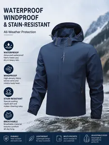 Men's Hooded Sport Jacket, Outdoor Hiking Windproof Waterproof Parka, Commute Casual Versatile Jacket, Perfect for All Seasons