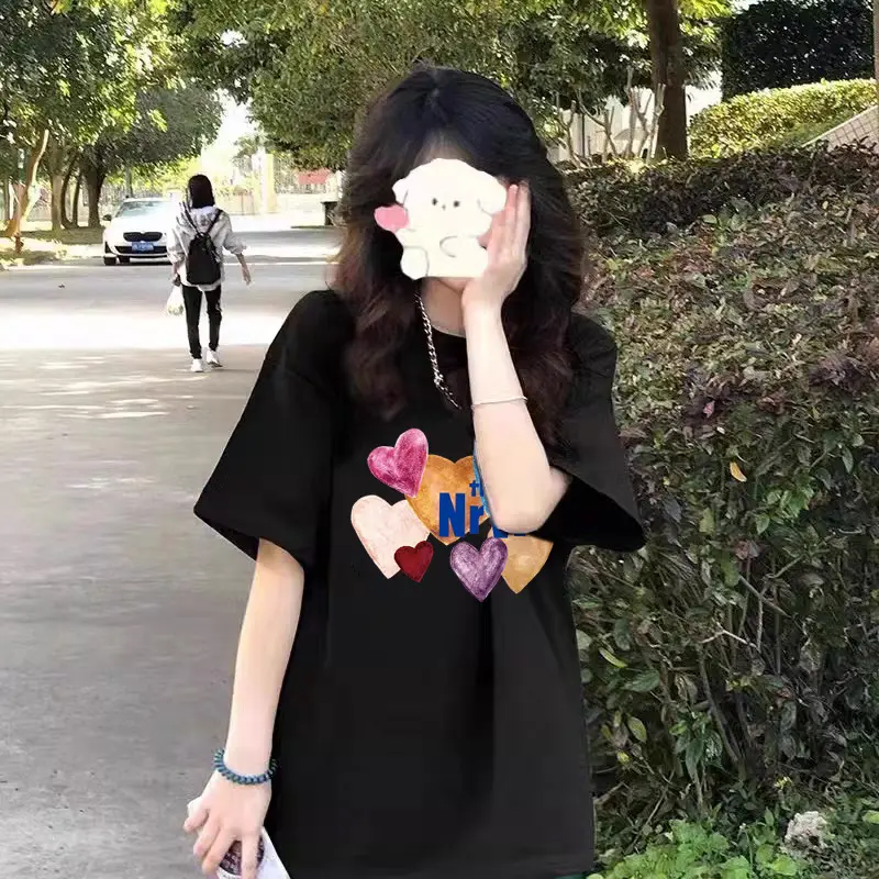 Solid Pure Cotton T-shirt with Round Neck, Women's Casual Short-Sleeve Top in a Relaxed Cut for Summer