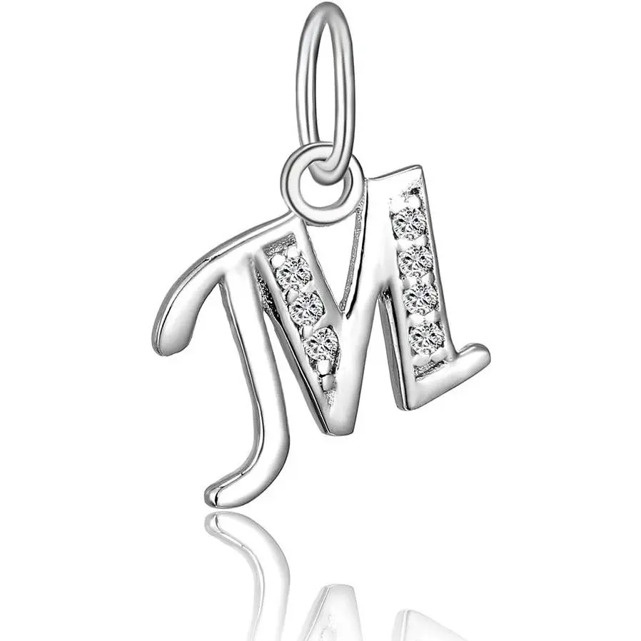 925 Sterling Silver Cubic Zirconia A-Z Initial Letters Alphabet Dangling charms Pendant