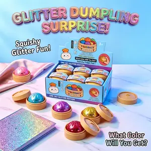 Glitter Dumpling Squishy, Ultra Rare Gold Glitter Hidden Edition, Soft TPR Dough Ball with Steamer, Sensory Stress Relief Toy