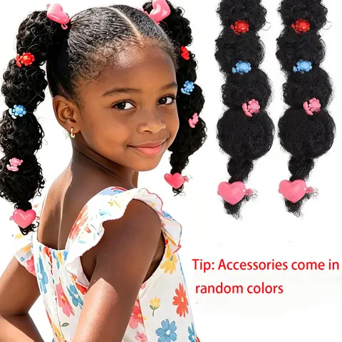 2pcs/Set African American Girls' Curly Ponytail Clips, Colorful Flower Decor Ponytail Bun Scrunchies, Random Color Hair Accessories For Kids Christmas Halloween, Hairstyle Accessory