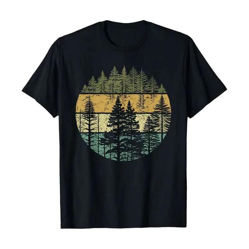 Vintage graphic t-shirt with retro outdoor forest trees for women and men, casual solid color crew neck t-shirt for men, stretchy, soft, breathable and regular fit with short sleeves for daily wear and streetwear.