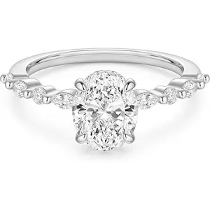 EAMTI 3 Carats 925 Sterling Silver Ring Oval Cut Cubic Zirconia Engagement Solitaire Marquise Promise Ring for Women Size 3-13