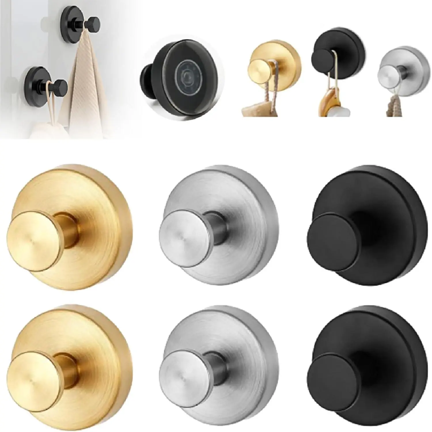 Minimalist Wall Mount Hooks, 2 Pack Metal Organisers - No-Drill Modern Design for Bathroom Decor and Kitchens, Home Accessory, House Decor, Round Shape, Tile/Wood/Marble, Organize Items, Bathroom Decor Ideas, Gold