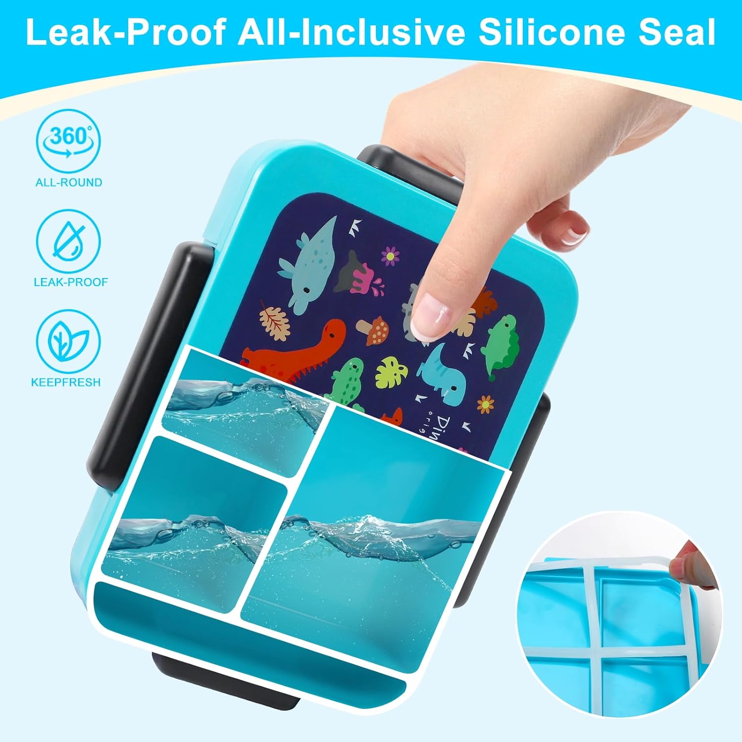 Leakproof Children Lunch Container 5 Compartment Bento Box With Utensils Microwave Safe Dishwasher Safe BPA Free Durable Portable Lunch Box For Kids School Travel Camping Picnic Outdoor Daily Meal Prep