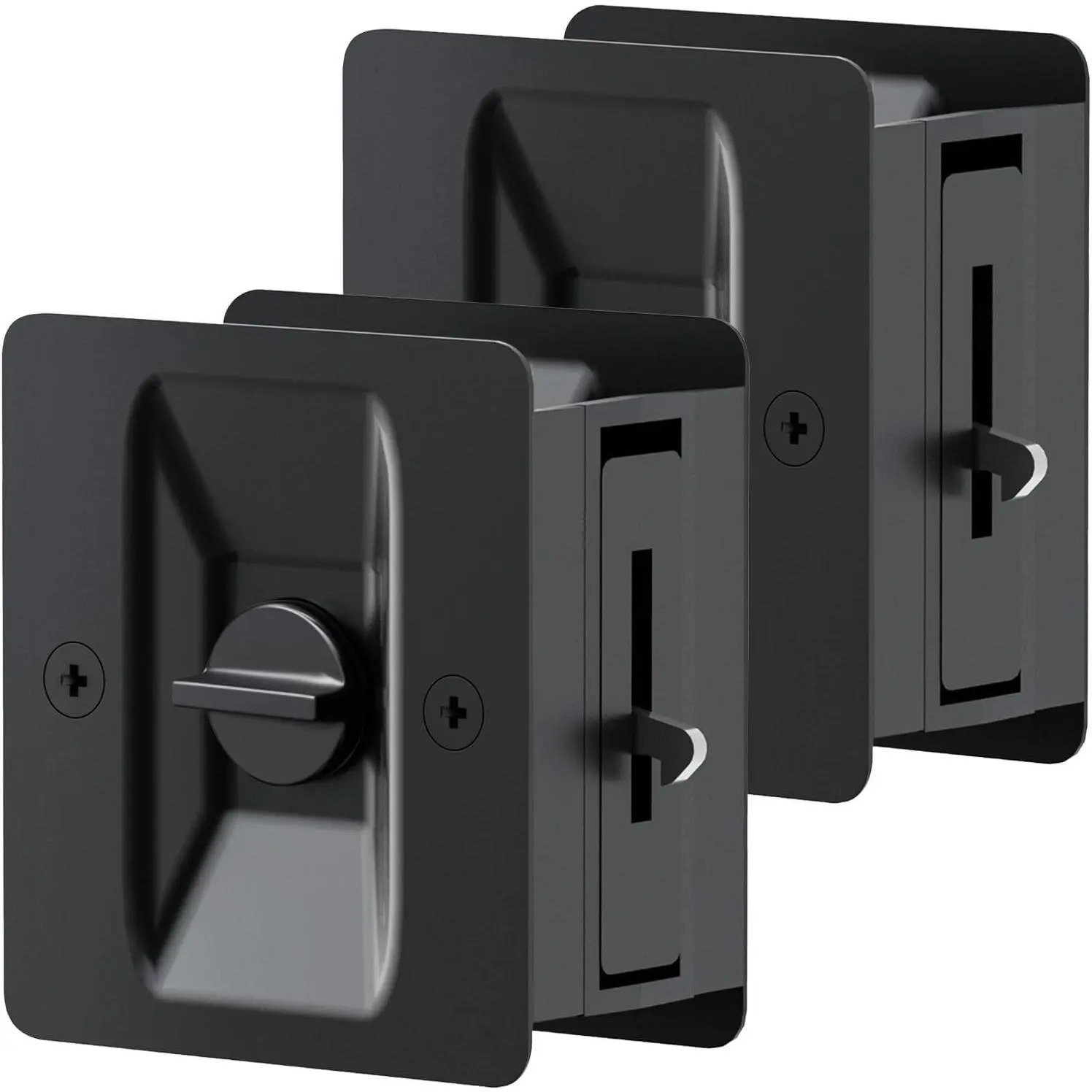 Matte Black Pocket Door Lock, 2-Pack Privacy Pocket Door Hardware, Pocket Door Handles, Pocket Door Lock Latch with Pull, 2-3/4’’x2-1/2’’, for 1.38’’-1.77’’ Thickness Door