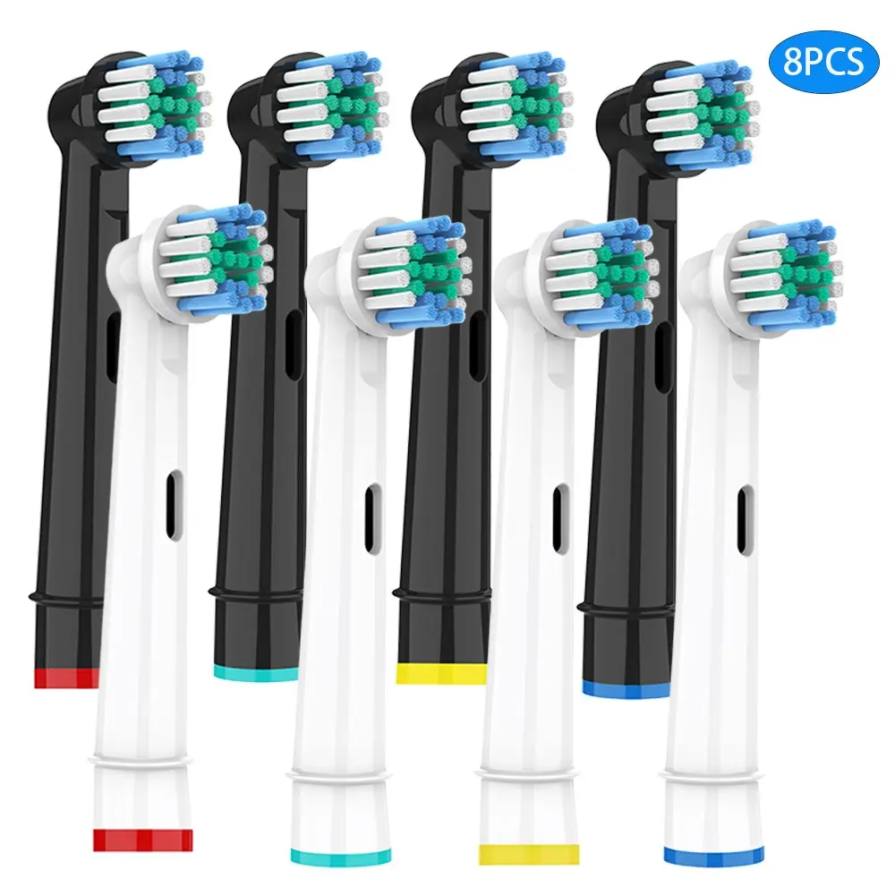 8Pcs Electric Toothbrush Replacement Heads, Replaceable Toothbrush Heads, 4 Black & 4 White Mixed, Soft Round Bristles Comfortable Oral Cleansing Universal Fit For Oral-B Daily Use Refill Heads