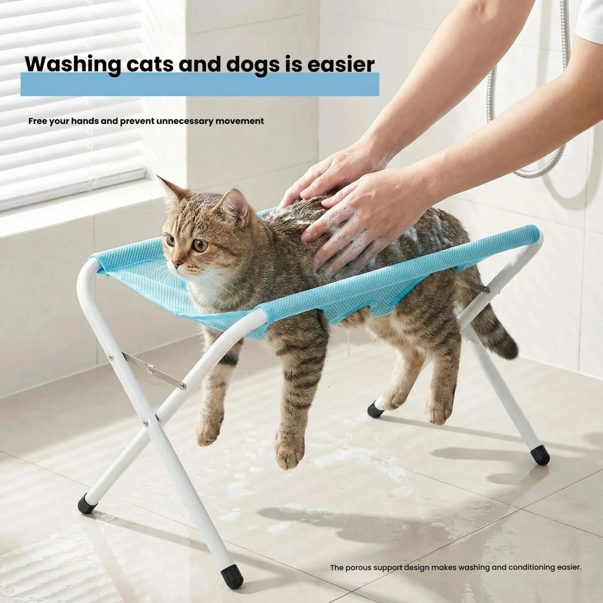 Foldable Pet Bathing Platform, Quick Drain Mesh Wash Rack, Universal Grooming Stand for Small Medium Large Dogs Cats, Home Use