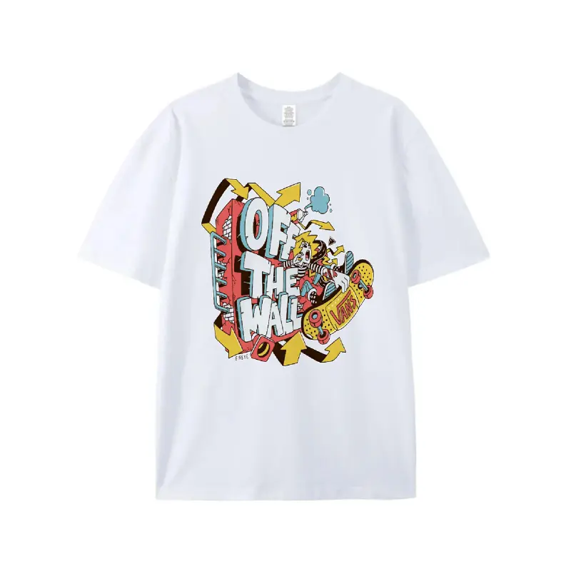 Off The Wall Cartoon Skateboard Graphic T-Shirt Vintage Y2K Skater Streetwear Tee Men Women Black Casual Short Sleeve