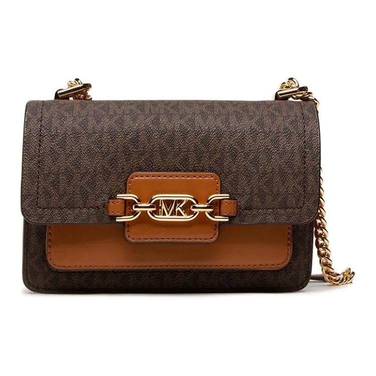 Michael Kors MK Heather Classic Monogram Letter Logo Envelope Crossbody Bag for Women – Acorn Brown