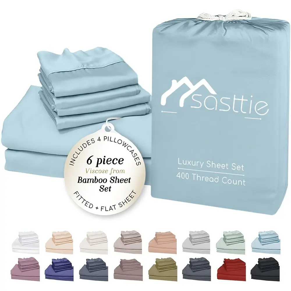 Daybed 6pcs Bed Sheet Set -Viscose From Bamboo Fabric, Ultra-Soft & Breathable, Fits Regular & Deep Pocket Mattresses Up to 18"All Season Cozy Bedding, 6pcs Set - 1 Flat, 1 Deep Pocket Fitted Sheet And 4 Pillowcases, Crisp Cool And Strong Bed Set