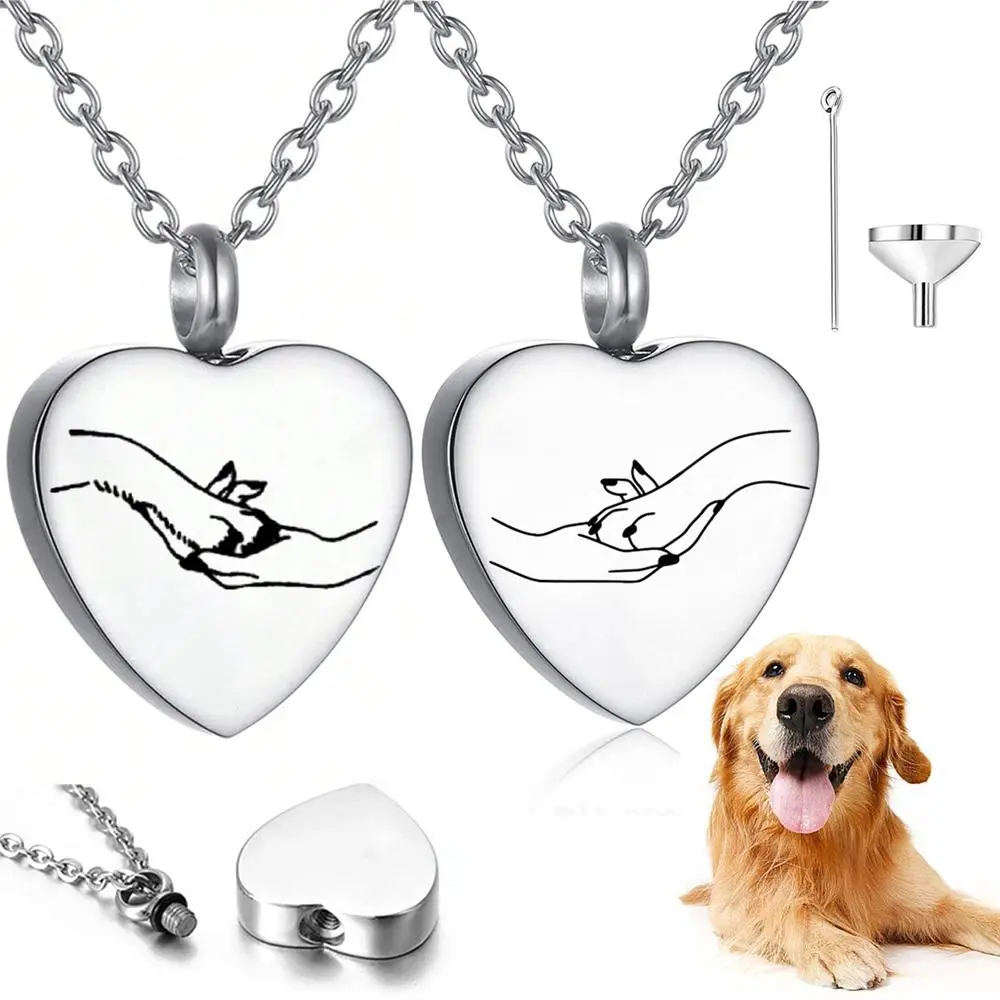 Heart Pet Ashes Necklace - Cremation Jewelry Keepsake Sympathy Gift for Loss of Dog, Cat Urn Necklaces